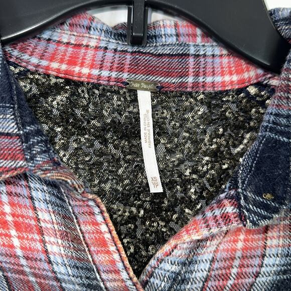 Free people little bit of sugar sequin plaid flannel button down shirt s… - Picture 5 of 6